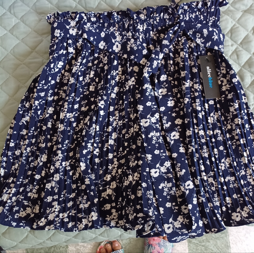 Alice Blue Pleated Bubble Mini Short-skort in Blue and White